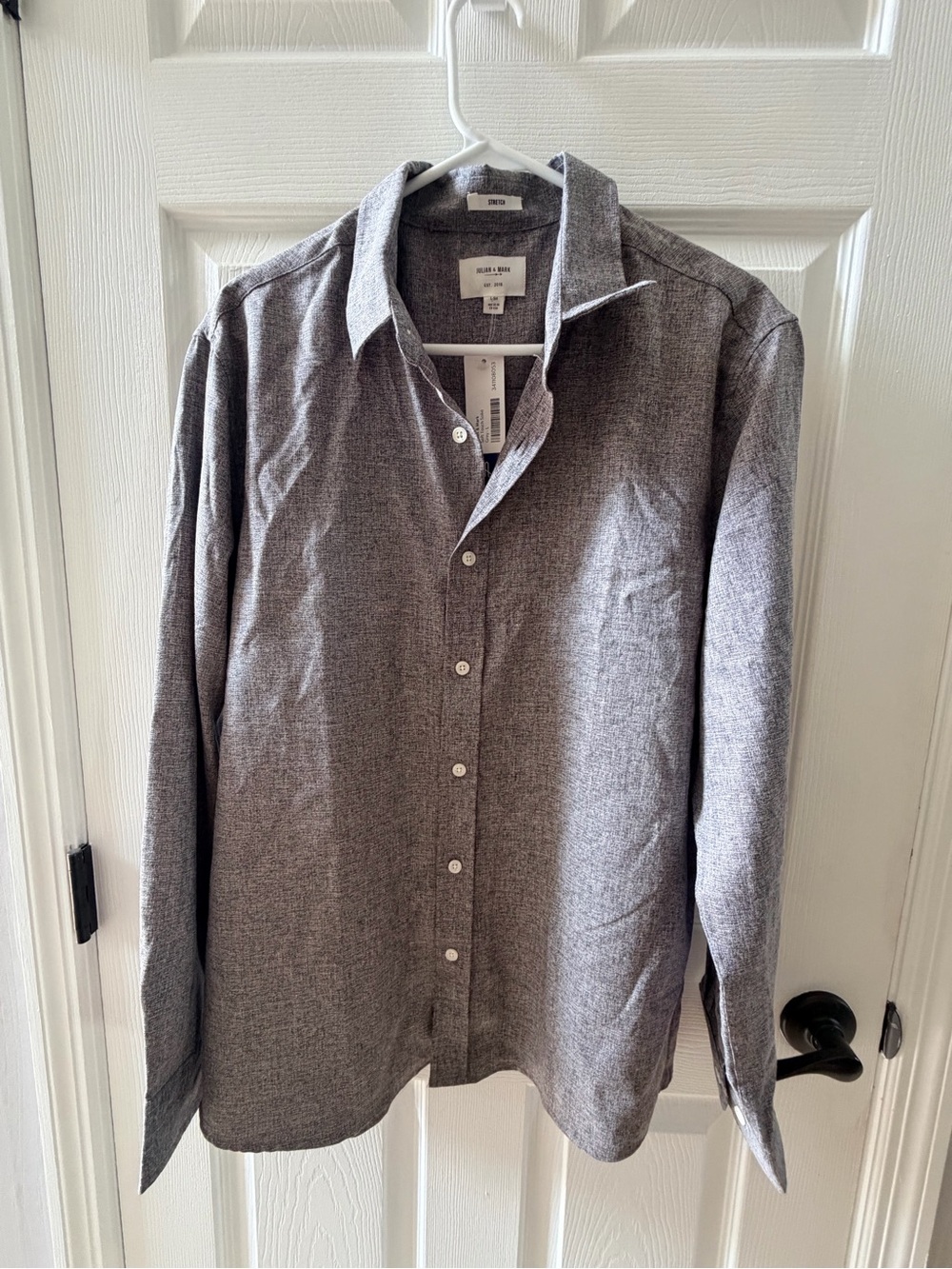 Julian & Mark Men's Stretch Gray Textured Herringbone Button-Down Shirt size L
